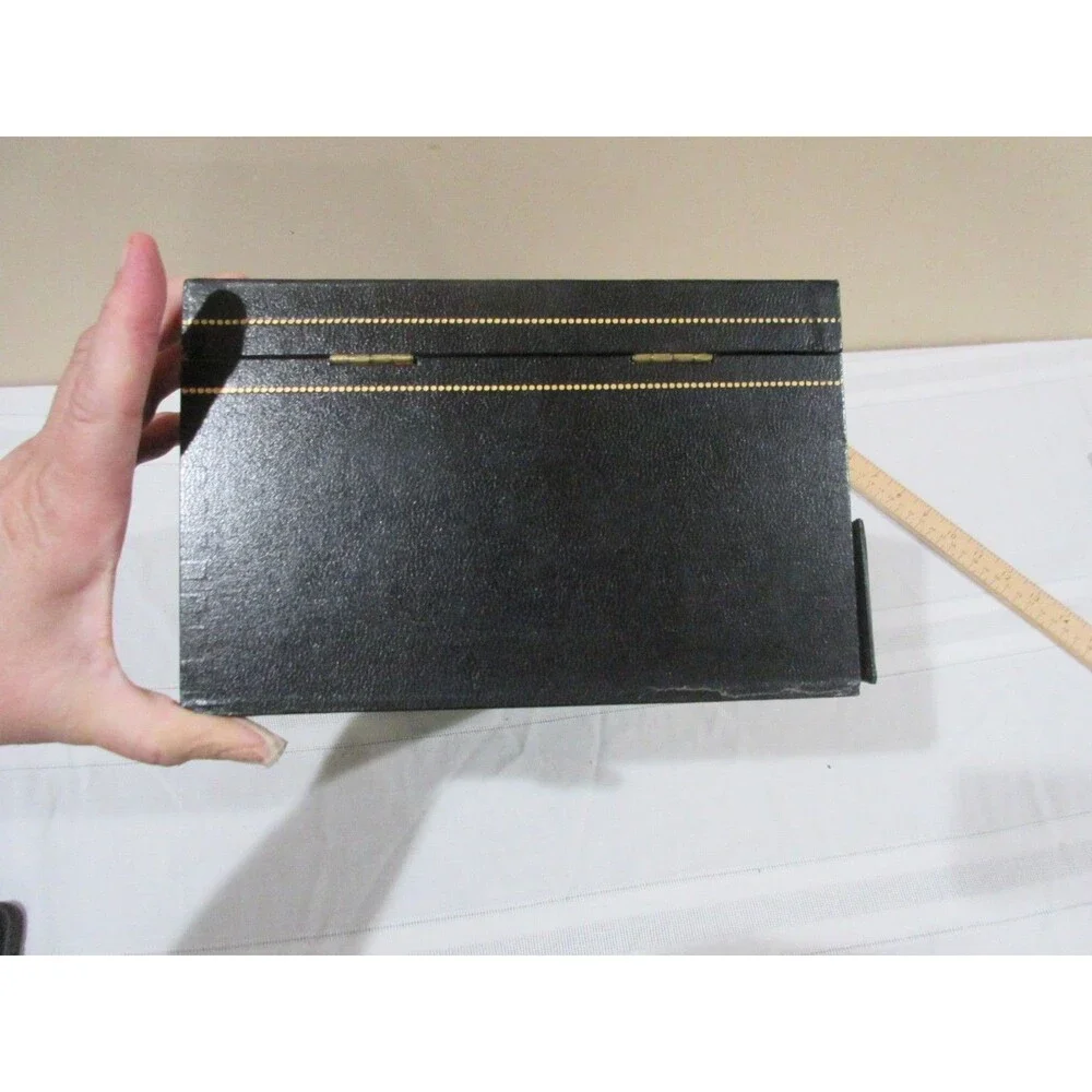 Vtg, Black Faux Leather Mell MCM Jewelry Box Red Velvet 25+Piece Tiered with KEY